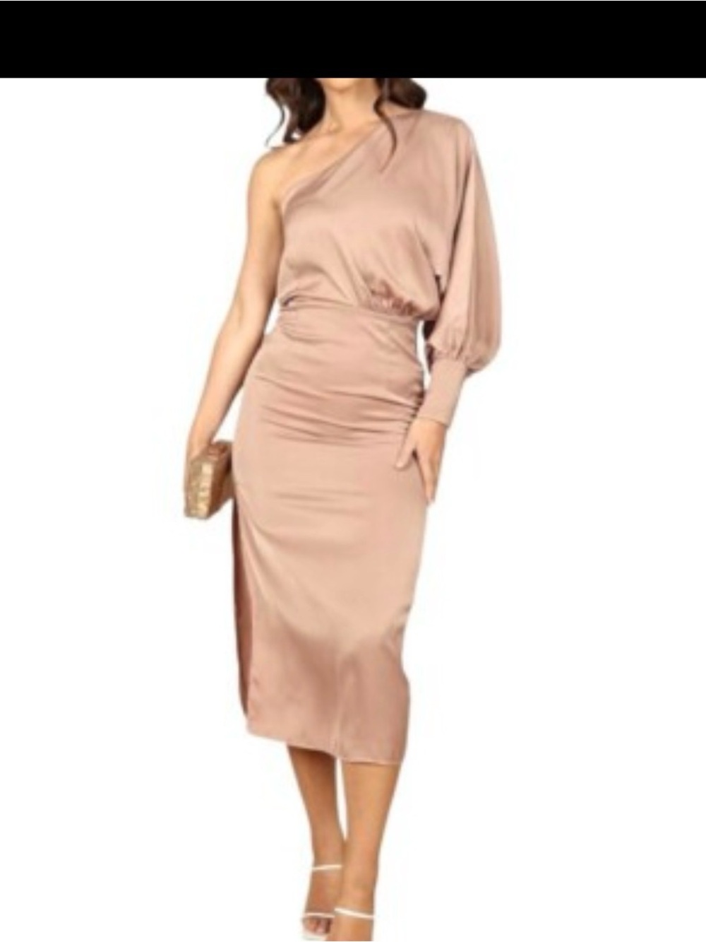 Pedal & Pup One Shoulder Ruched Midi Dress | Blush Taupe | XS, M & XL